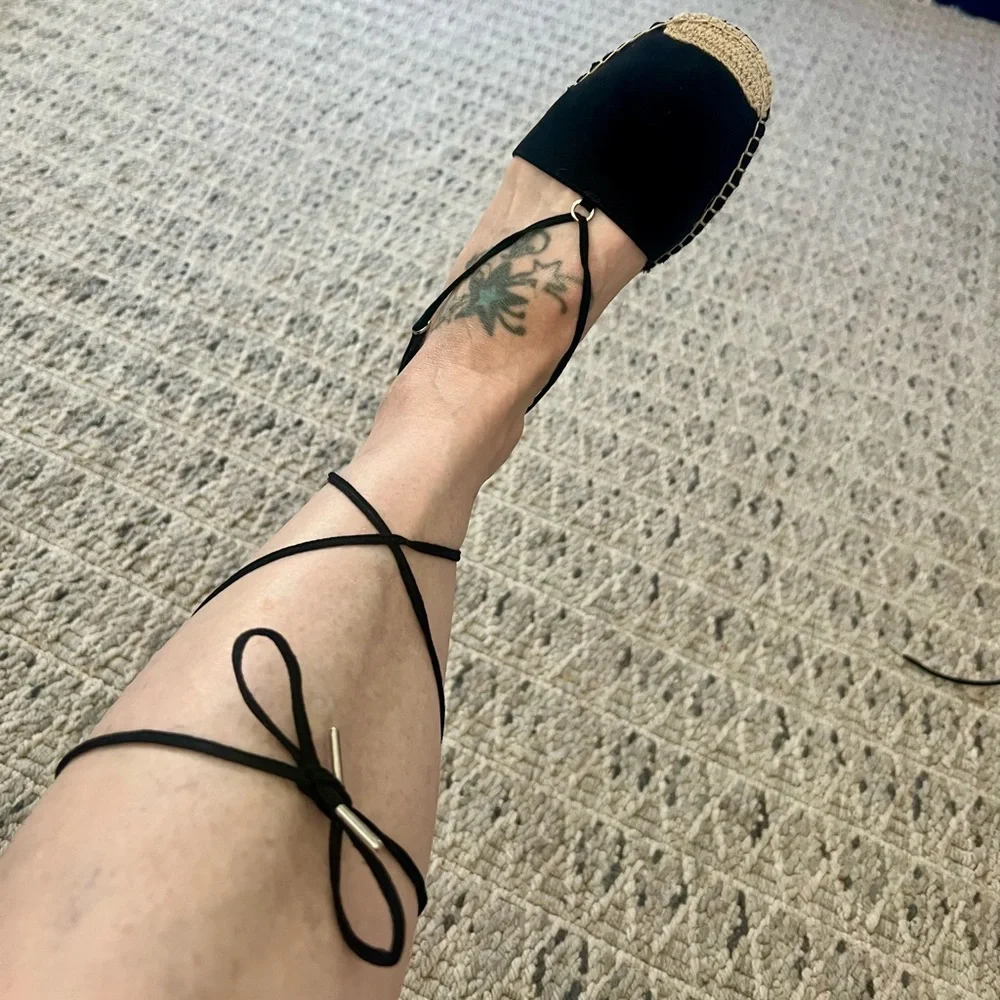 Black Forever 21 Espadrille Lace-Up Flats